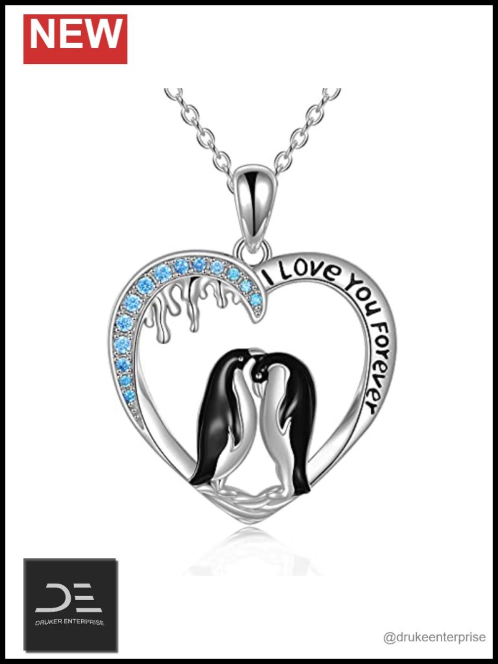 Sterling Silver Penguin Pendant Necklace I Love You Forever Women Gift